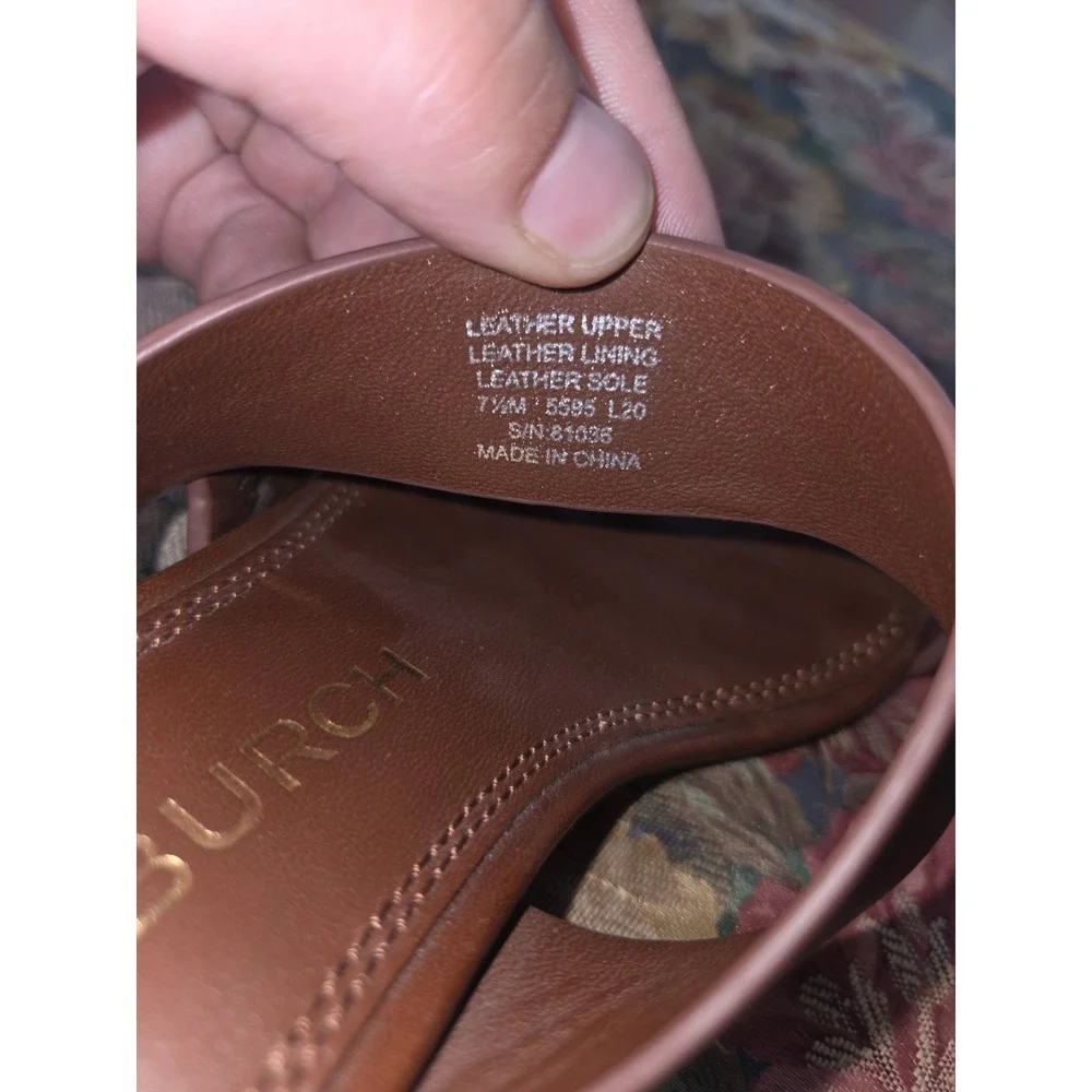 Tory Burch Sz 7.5 Brown Burnt Cuoio Tiny Miller Toe Ring Sandals 2.5